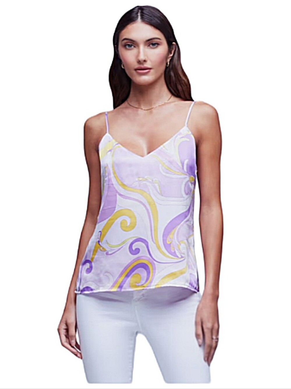 NWT. L'AGENCE Jane Silk Spaghetti Strap Top In Light Orchid Multi Saint Martin